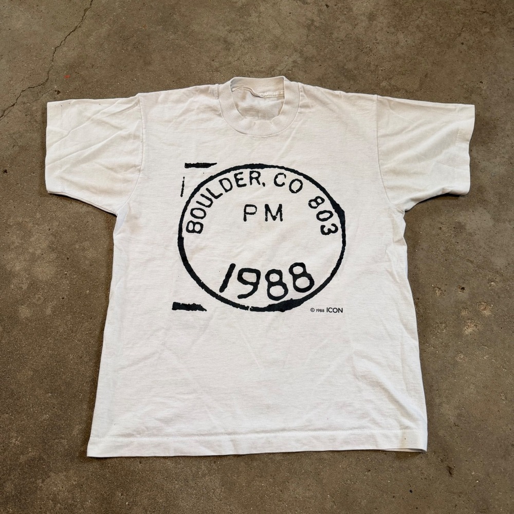 ICON Vintage 1988 Boulder Colorado T-Shirt Mens M White Single Stitch Graphic